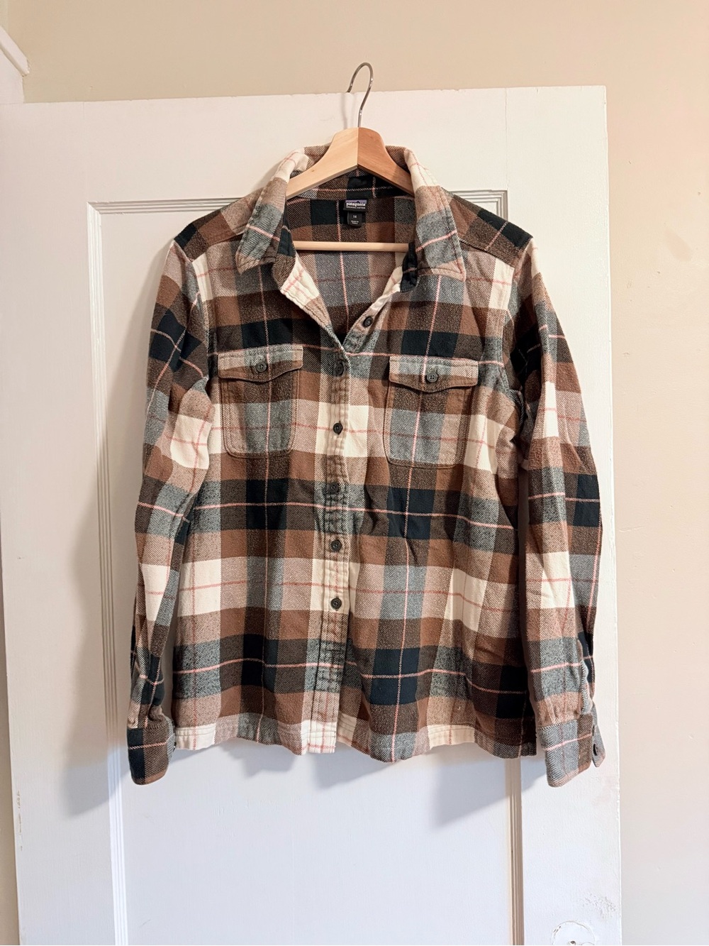 Patagonia Women's Plaid Button-Down Shirt in Brown, Cream & Blue-Gray